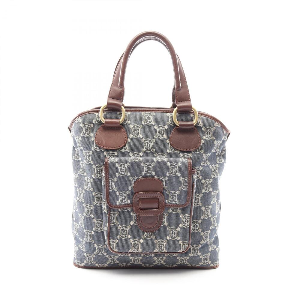 Celine Paris Macadam Tote Bag Denim Leather Blue Brown
